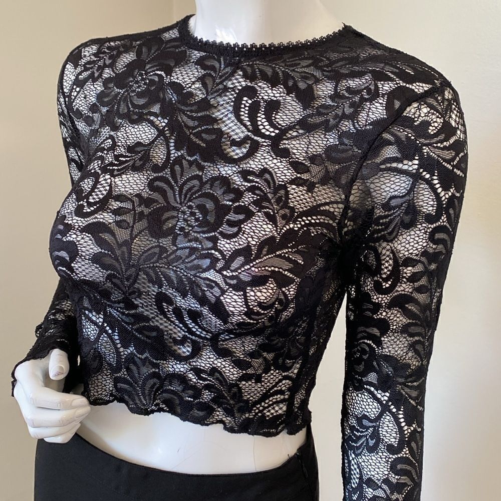 Dolls Kill Brand Current Mood Black Sheer Lace Long Sleeve Layering Top